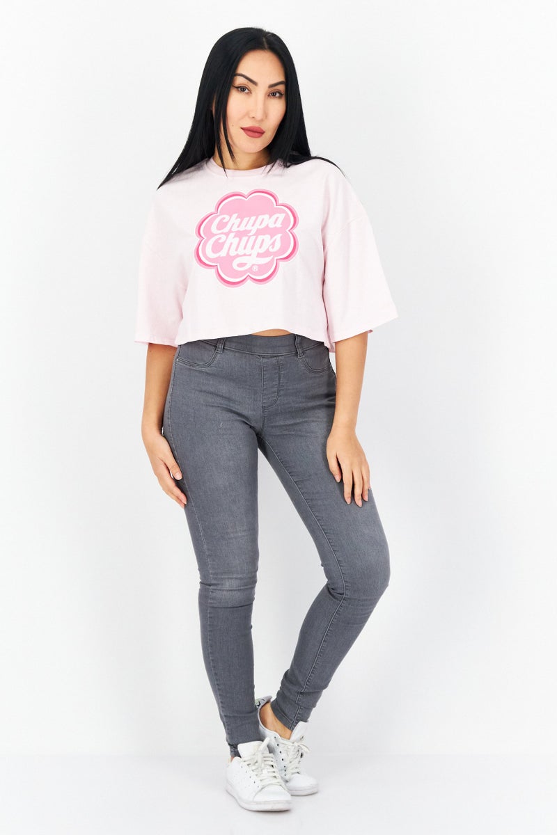 Don't Call Me Jennyfer Chupa Chups x DCMJ Women Crew Neck Short Sleeve Cropped Top, Pink - Image 3