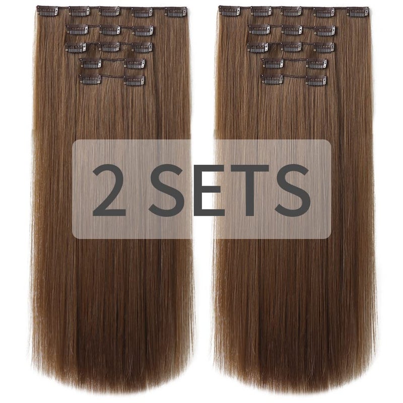 HSPJHTM Brown Hair Extensions Straight 2 sets Clip in Hair Extension for Women Halloween 5 PCS 22 Synthetic Natural Thick Hair Pieces for Girls Cheap Full Head