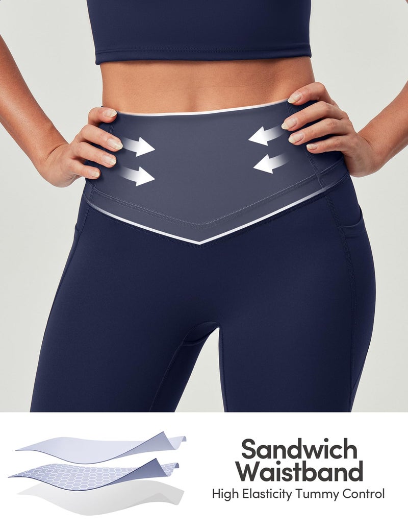 IUGA Compression Leggings with Pockets for Women Tummy Control Leggings No Front Seam Workout High Waist Yoga Pants,Blue - Image 4