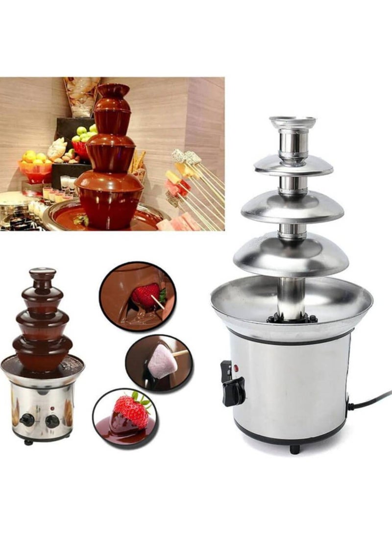 4 Tier, 32-Ounce - Electric Stainless Steel Chocolate Fondue Fountain Machine for Parties - Melts Cheese, Queso, Candy, and Liqueur - Dip Strawberries, Apple Wedges, Vegetables  - Image 1