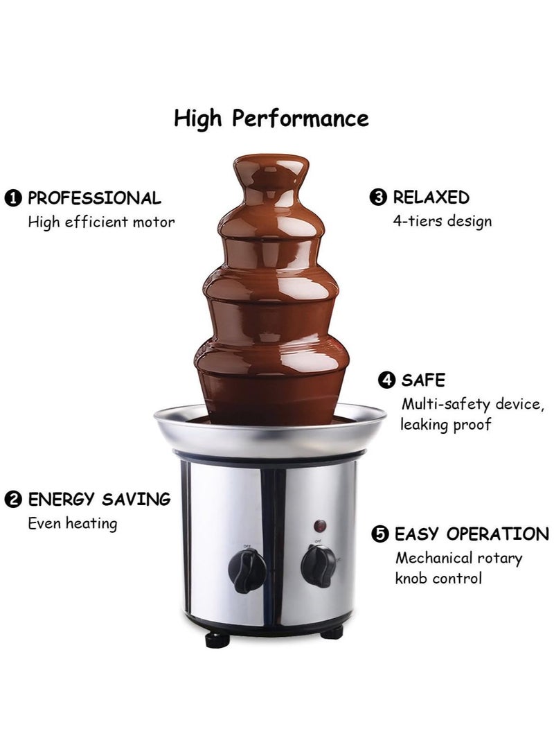 4 Tier, 32-Ounce - Electric Stainless Steel Chocolate Fondue Fountain Machine for Parties - Melts Cheese, Queso, Candy, and Liqueur - Dip Strawberries, Apple Wedges, Vegetables  - Image 5