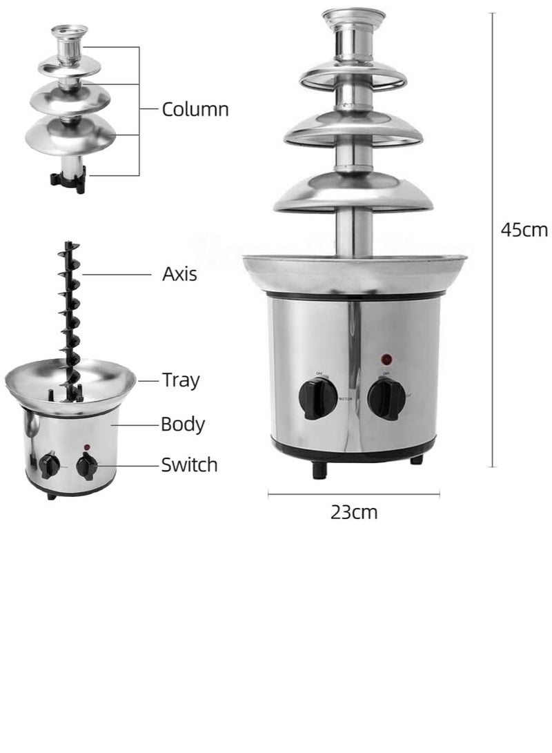 4 Tier, 32-Ounce - Electric Stainless Steel Chocolate Fondue Fountain Machine for Parties - Melts Cheese, Queso, Candy, and Liqueur - Dip Strawberries, Apple Wedges, Vegetables  - Image 3