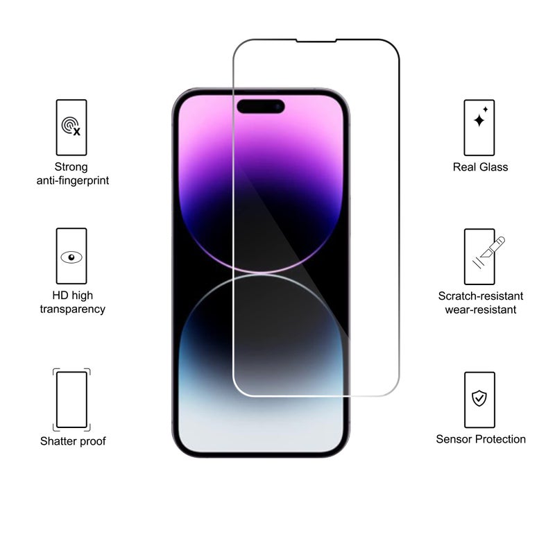 Ailun 3 Pack Screen Protector for iPhone 14 Pro [6.1 inch] + 3 Pack Camera Lens Protector,Sensor Protection,Dynamic Island Compatible,Case Friendly Tempered Glass Film,[9H Hardness] - HD - Image 2