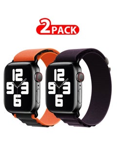 2 Pack Of Apple Watch Alpine Loop Band 38mm 40mm 41mm Women Men Adjustable with Metal G-Hook Strap for iWatch Series 7/SE/6/5/4/3/2/1 Orange Black/Dark Purple