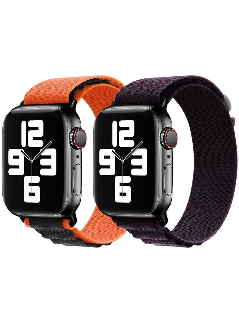 CATANES - 2 Pack Of Apple Watch Alpine Loop Band 38mm 40mm 41mm Women Men Adjustable with Metal G-Hook Strap for iWatch Series 7/SE/6/5/4/3/2/1 Orange Black/Dark Purple - Image 1