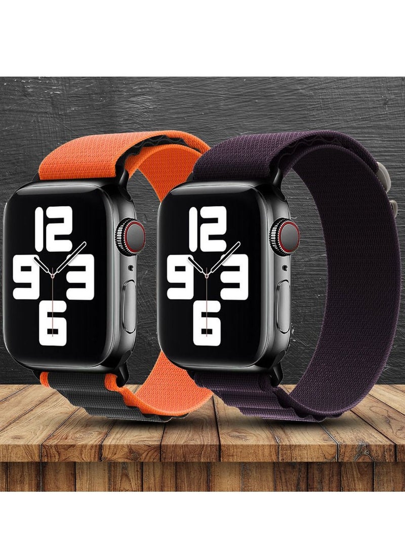 CATANES - 2 Pack Of Apple Watch Alpine Loop Band 38mm 40mm 41mm Women Men Adjustable with Metal G-Hook Strap for iWatch Series 7/SE/6/5/4/3/2/1 Orange Black/Dark Purple - Image 1