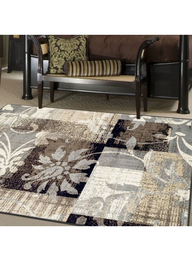Superior Indoor Area Rug Jute Backed Perfect For Hallway Entryway Office Living Dining Room Bedroom Kitchen Floor Modern Floral Patchwork Decor Pastiche Collection 2Ft X 3Ft Beige - Image 1
