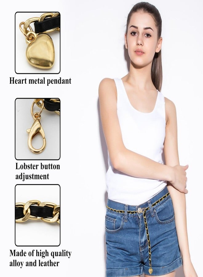 Feelorna Women’s Chain Belt, Adjustable Leather Waist Belt Ladies Fashion Layered Metal Belts for Dress Pants Jeans (Gold Black) - Image 3