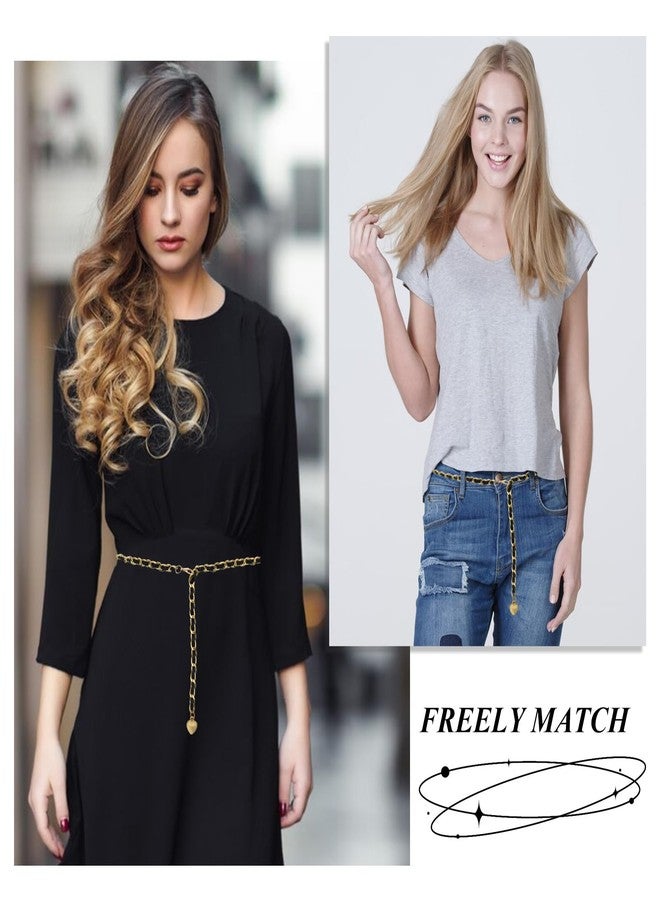 Feelorna Women’s Chain Belt, Adjustable Leather Waist Belt Ladies Fashion Layered Metal Belts for Dress Pants Jeans (Gold Black) - Image 4