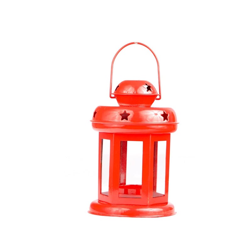 OGGN Hanging Metal Lantern Decorative Tealight Candle Holders Beautiful Antique Red Lantern Lamp TLight Holder for Home Decoration 10 X 10 X 14 Cm - Image 4