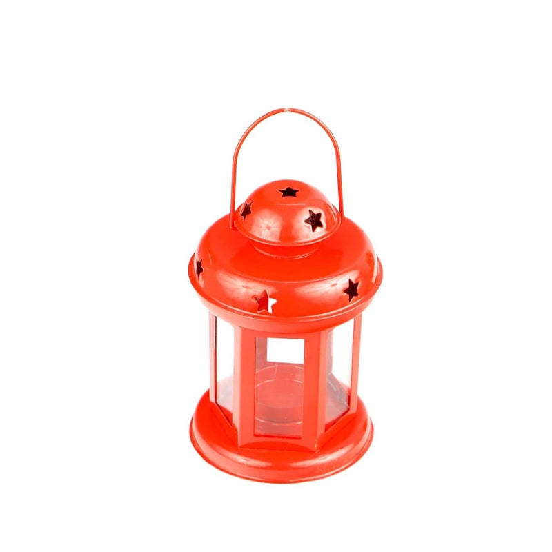 OGGN Hanging Metal Lantern Decorative Tealight Candle Holders Beautiful Antique Red Lantern Lamp TLight Holder for Home Decoration 10 X 10 X 14 Cm - Image 3