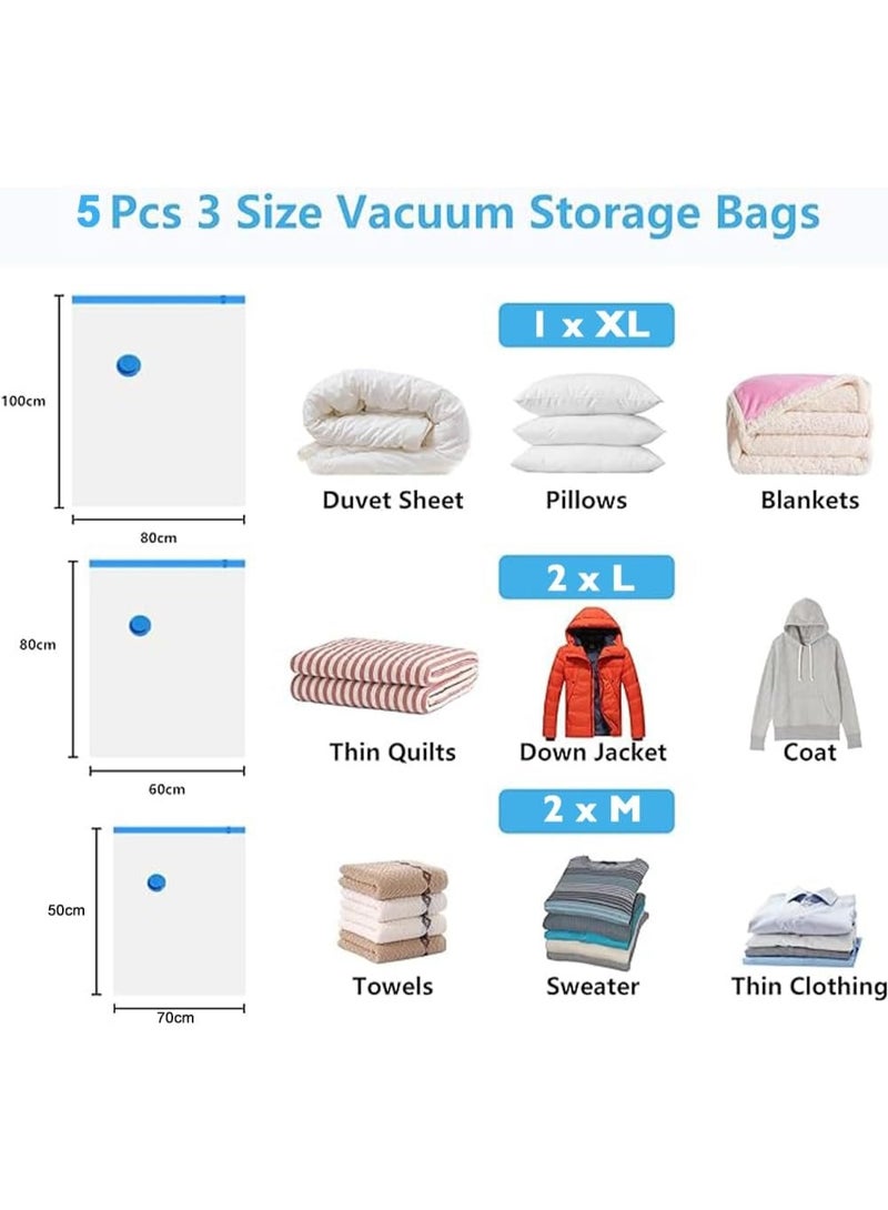 أكياس تخزين مفرغة من الهواء - عبوة من 6 أكياس (1 جامبو/2 كبير/2 متوسط/1 مضخة) قابلة لإعادة الاستخدام لتخزين الملابس والألحفة والبطانيات - أكياس مانعة للتسرب موفرة للمساحة مع مضخة يدوية - Image 2