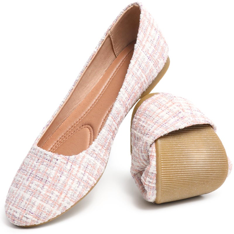 HEAWISH Womenâ€™s Round Toe Flats Shoes Ballet Flats Dressy Comfortable Flats for Women(Pink, US8) - Image 1