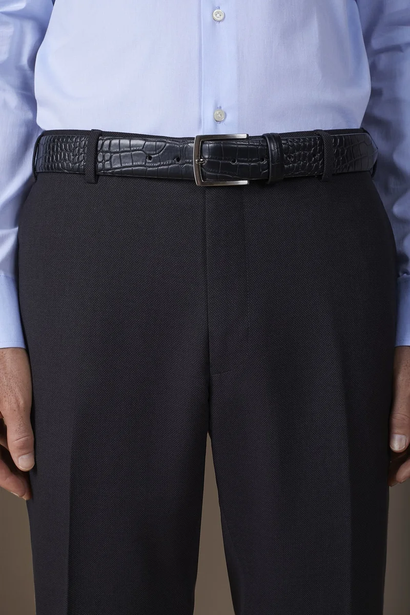 دوبل غانغر Men's faux leather belt with crocodile effect - Black