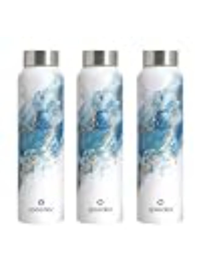 Speedex Stainless Steel Printed Water Bottle 1 Ltr 1000 ml, BIS Approved, Leak Proof Screw Cap Bottle for Office, School, Travel, Daily Use for Men, Women, Kids, Adults, Ice Marble, Set of 3 - Image 1