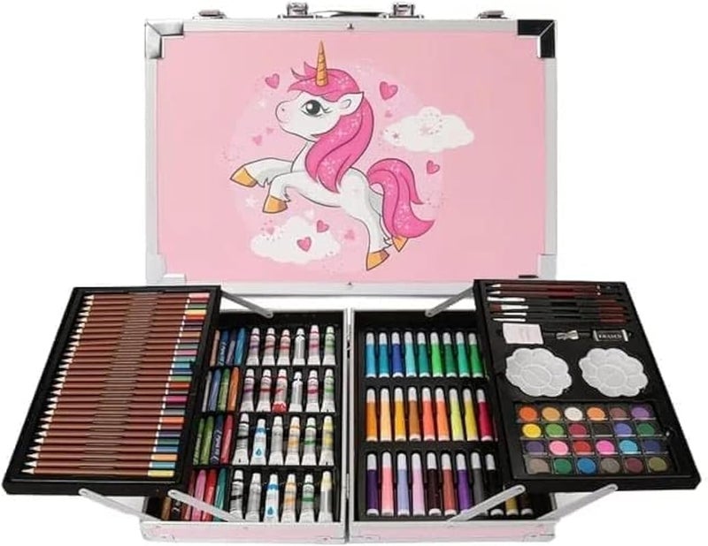 All in One Coloring Art Kit Set 145 pcs Multiple Artist Colours & Painting Studio Deluxe Gift for Kids 5-12 Years (Unicorn Design)