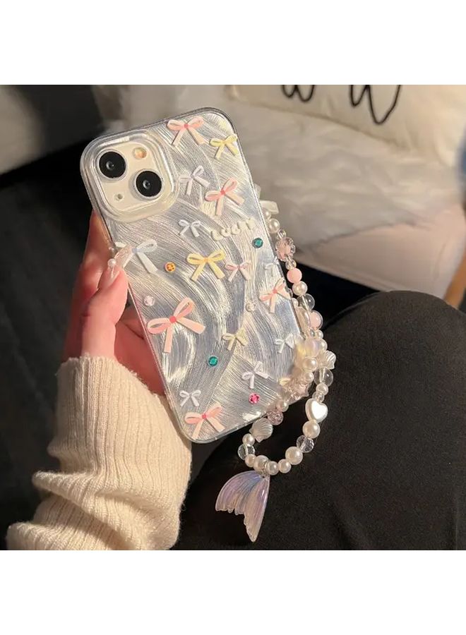 Bead Lanyard Phone Bracelet Mixed Color 1 with Bow Print Case Compatible With iPhone 15 - Image 2