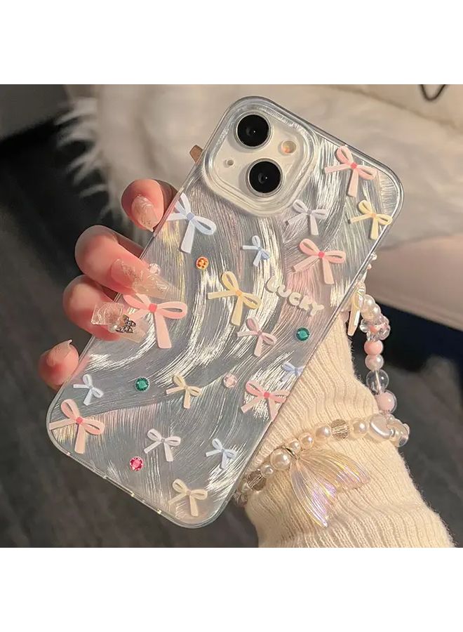 Bead Lanyard Phone Bracelet Mixed Color 1 with Bow Print Case Compatible With iPhone 15 - Image 5
