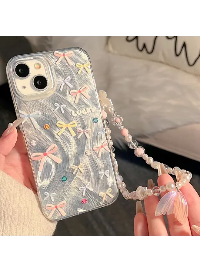 Bead Lanyard Phone Bracelet Mixed Color 1 with Bow Print Case Compatible With iPhone 15 - Image 1