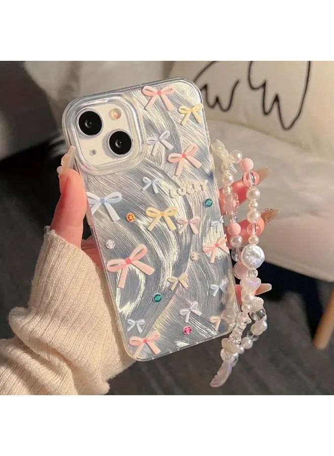 Bead Lanyard Phone Bracelet Mixed Color 1 with Bow Print Case Compatible With iPhone 15 - Image 3