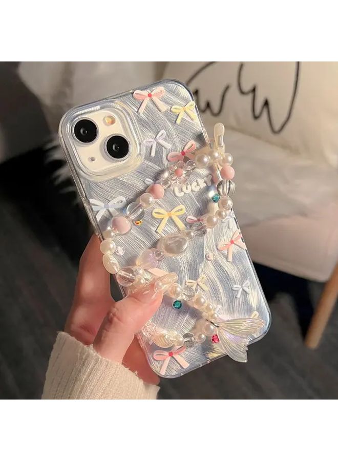 Bead Lanyard Phone Bracelet Mixed Color 1 with Bow Print Case Compatible With iPhone 15 - Image 4
