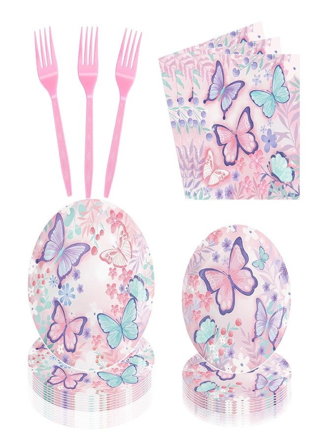 CHANGZHONG Pink Purple Butterfly Birthday Disposable Plates AndPaper Napkin combination 50pcs Party Supplies Butterfly Cake Dessert Plates Suitable For Girls Birthday Party Wedding Decorate - Image 1