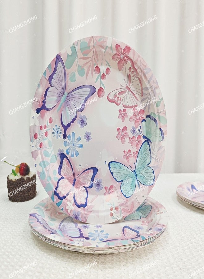 CHANGZHONG Pink Purple Butterfly Birthday Disposable Plates AndPaper Napkin combination 50pcs Party Supplies Butterfly Cake Dessert Plates Suitable For Girls Birthday Party Wedding Decorate - Image 3