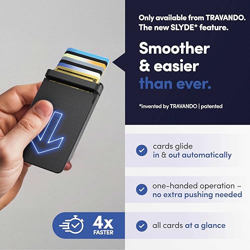 TRAVANDO SLYDE Aluminum Card Holder - RFID Blocking Slim Wallet for Men with Money Clip – Holds Up to 6 Cards – RFID Protected Credit Card Mens Wallet (Black) - Image 3