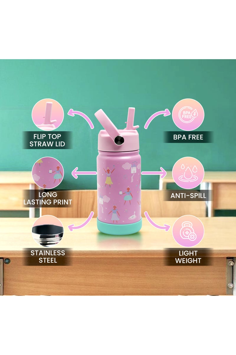 Bamboo Bark Insulated Water Bottle with Straw & Handle – Stainless Steel Double Wall Thermos Flask for Hot & Cold Water, Leak-Proof & Reusable Kids Water Bottle - Image 3