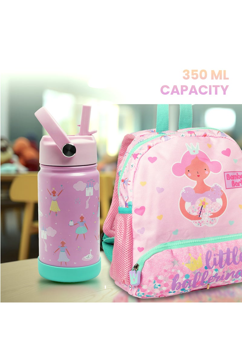 Bamboo Bark Insulated Water Bottle with Straw & Handle – Stainless Steel Double Wall Thermos Flask for Hot & Cold Water, Leak-Proof & Reusable Kids Water Bottle - Image 1