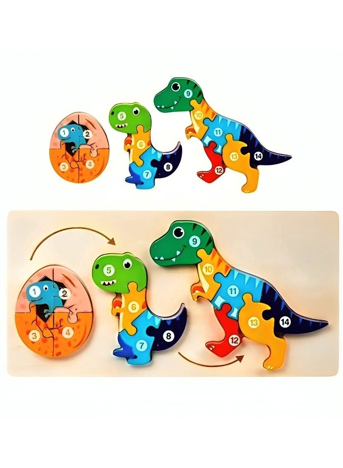 Wooden 3D Puzzles Animal Life Growth Cycle, Teacher Parents Early Learning Support Tools, Attractive Colors and Patterns, Montessori  Motor Skill Development Toys, Ideal Kids Gift (Dinosaur Shape) - Image 1