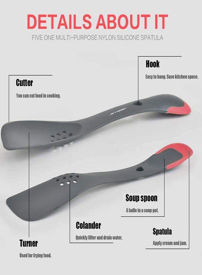 Aeelue Kitchen Utensil 5 in 1 Multifunctional Nonstick Cutter, Turner, Colander, Soup Spoon, Spatula, Red - Image 3