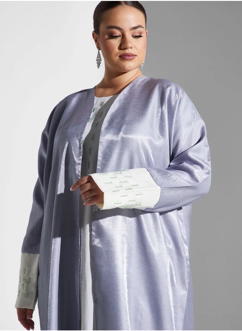 Khizana Plus size contrast cuff detail abaya with sheila