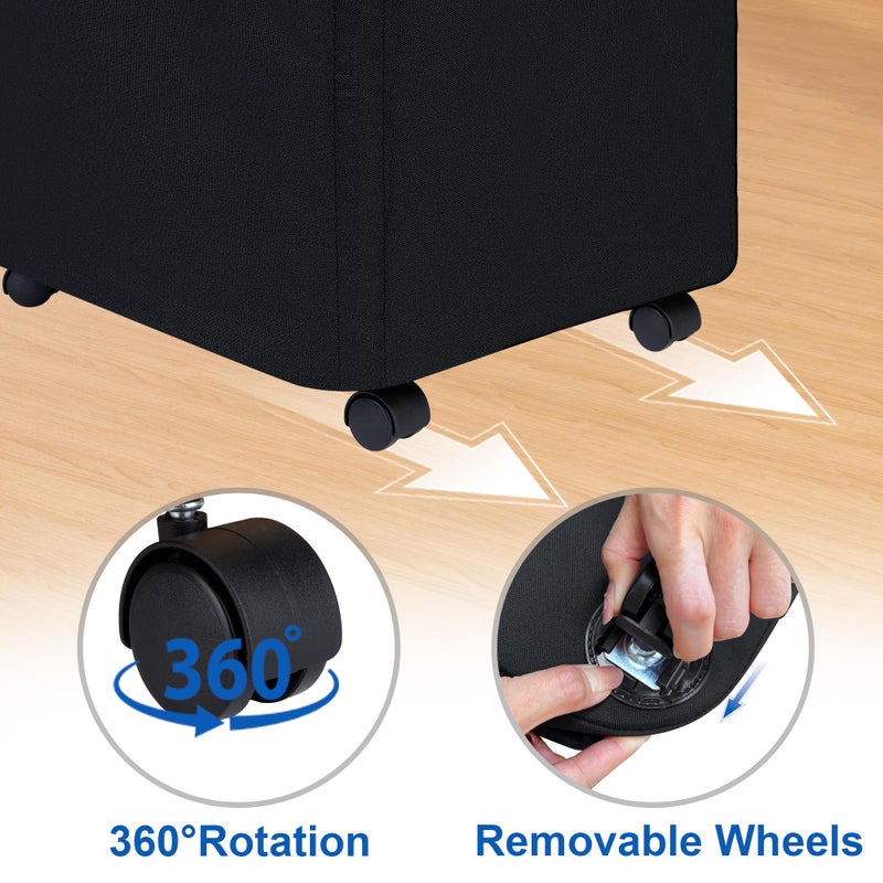 efluky Laundry Basket with Wheels, Tall Rolling Laundry Hamper with Lid and Removable Bag, Aesthetic Dirty Clothes Hamper on Wheels for Laundry Room, Bedroom, Dorm and Bathroom, 100L Black - Image 3