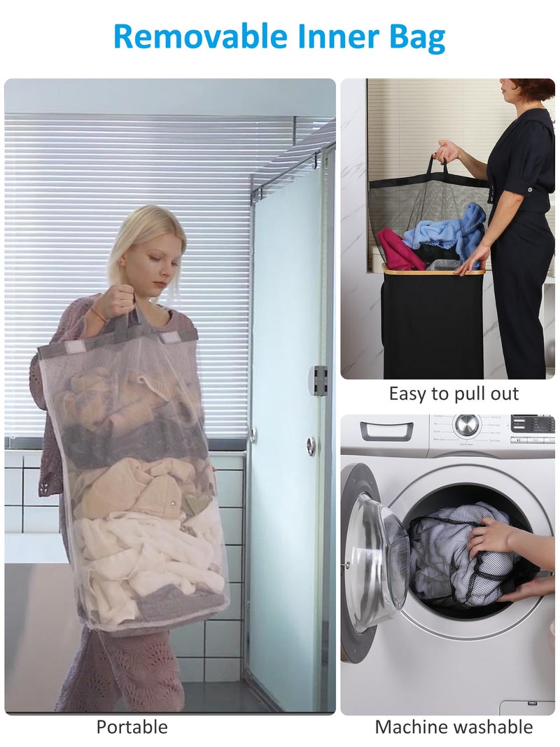 efluky Laundry Basket with Wheels, Tall Rolling Laundry Hamper with Lid and Removable Bag, Aesthetic Dirty Clothes Hamper on Wheels for Laundry Room, Bedroom, Dorm and Bathroom, 100L Black - Image 4