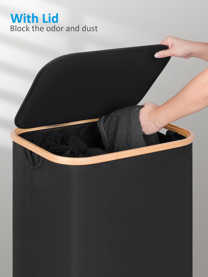 efluky Laundry Basket with Wheels, Tall Rolling Laundry Hamper with Lid and Removable Bag, Aesthetic Dirty Clothes Hamper on Wheels for Laundry Room, Bedroom, Dorm and Bathroom, 100L Black - Image 2