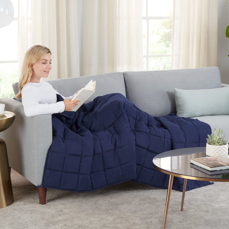 SERTA Zen Rest Wrinkle Resistant Adult Heavy Weighted Throw Blanket Filled with Glass Beads, 10 lbs (48 in x 72 in), Navy - Image 5