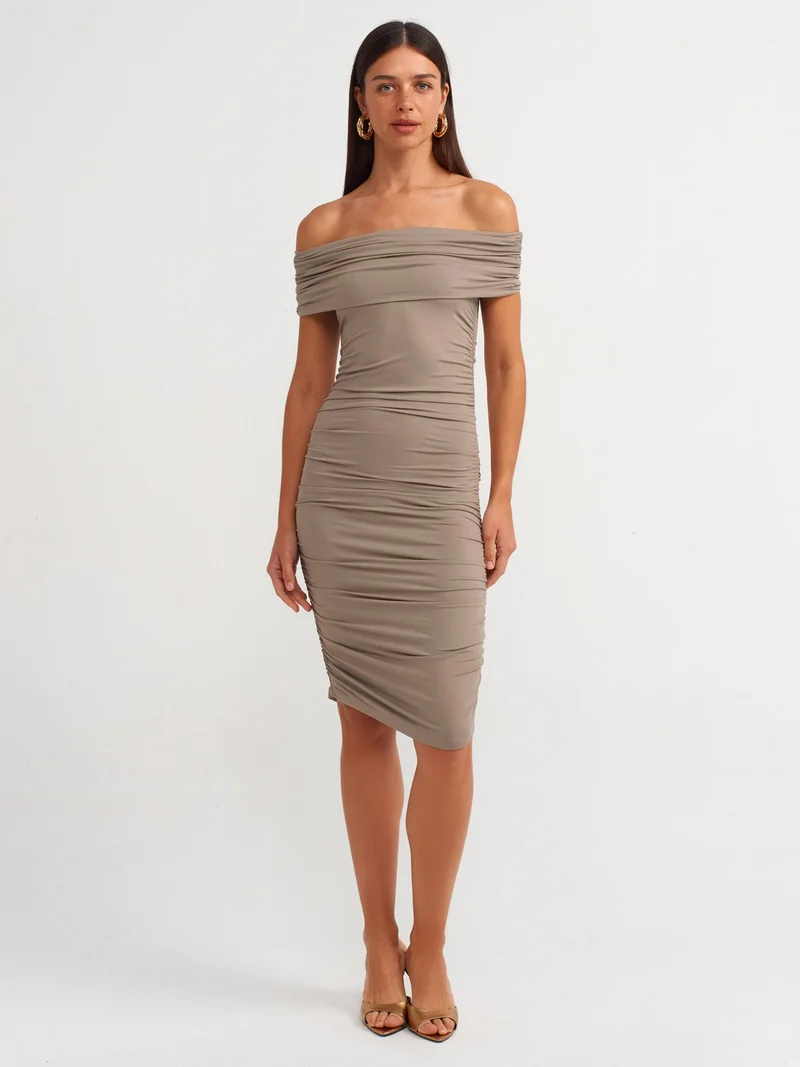 Dilvin Ruched Bardot Dress