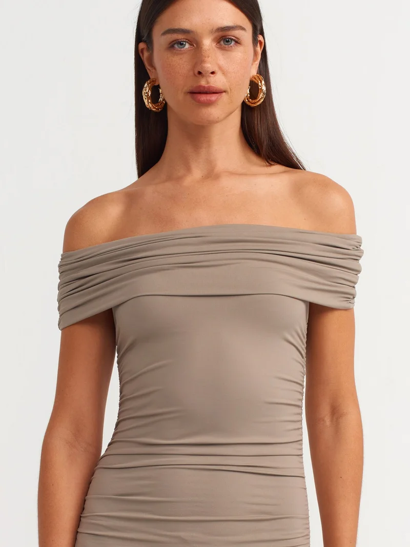 Dilvin Ruched Bardot Dress