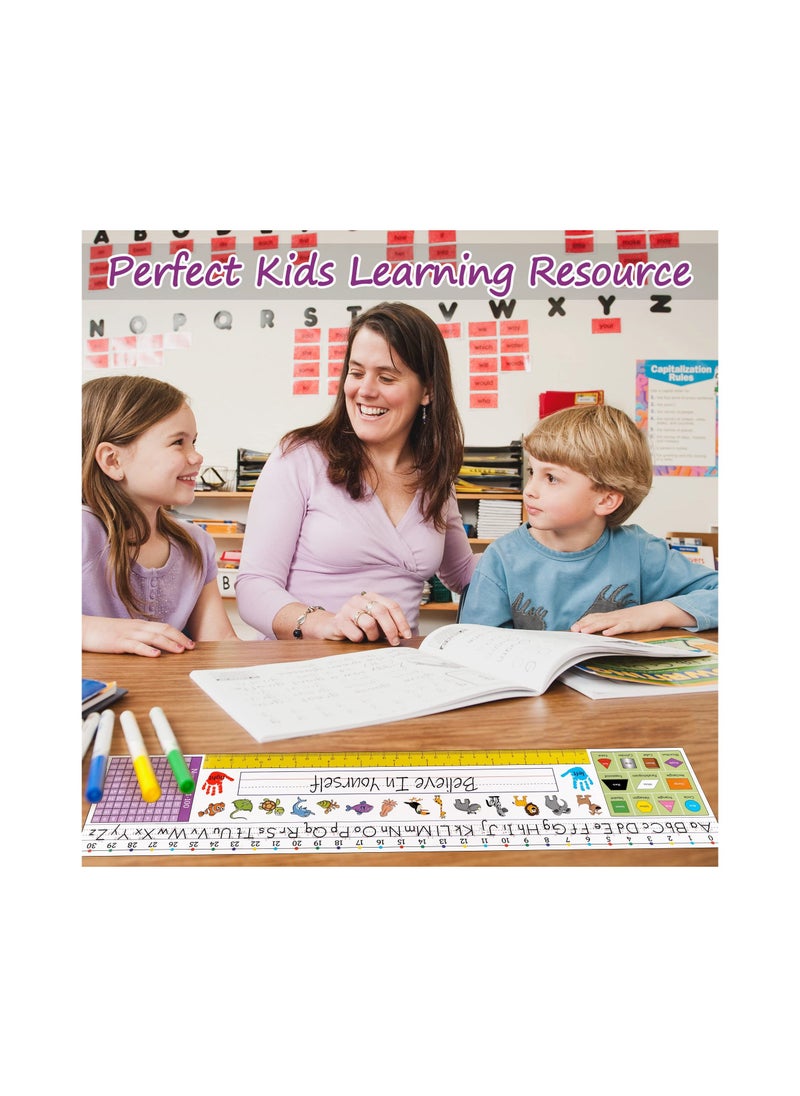 Generic - Classroom Desk Name Plate Tags Manuscript Name Plates Colorful Self-Adhesive Waterproof Left/Right Desk Name Tag Covers for Kids School Desk Bulletin Board, Pack of 12 no Stickers 18 x 4 Inch - Image 1