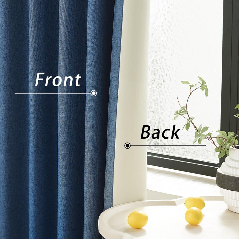 DUALIFE Blue Blackout Curtains 102 Inch Length 2 Panels Set for Living Room Bedroom Rod&Back Tab Thermal Insulated 100% Black Out Linen Drapes Room Darkening Window Curtains 72"" x 102"" - Image 3