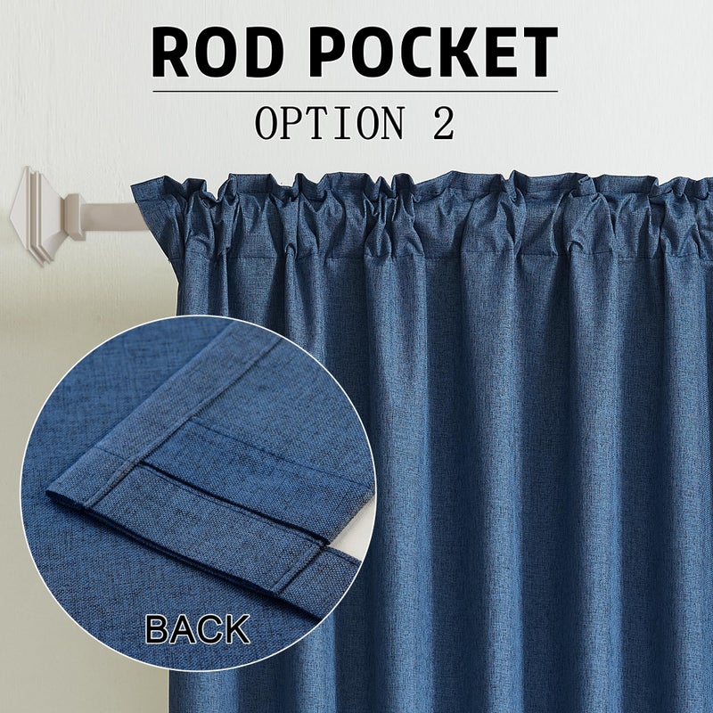 DUALIFE Blue Blackout Curtains 102 Inch Length 2 Panels Set for Living Room Bedroom Rod&Back Tab Thermal Insulated 100% Black Out Linen Drapes Room Darkening Window Curtains 72"" x 102"" - Image 5