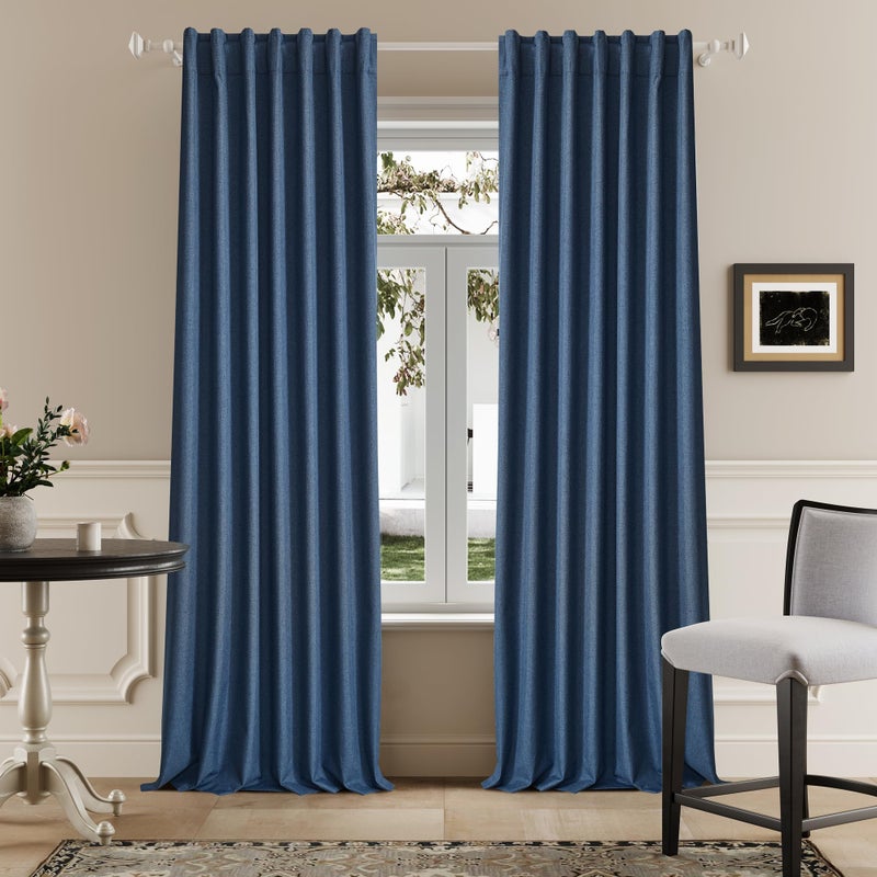 DUALIFE Blue Blackout Curtains 102 Inch Length 2 Panels Set for Living Room Bedroom Rod&Back Tab Thermal Insulated 100% Black Out Linen Drapes Room Darkening Window Curtains 72"" x 102"" - Image 1