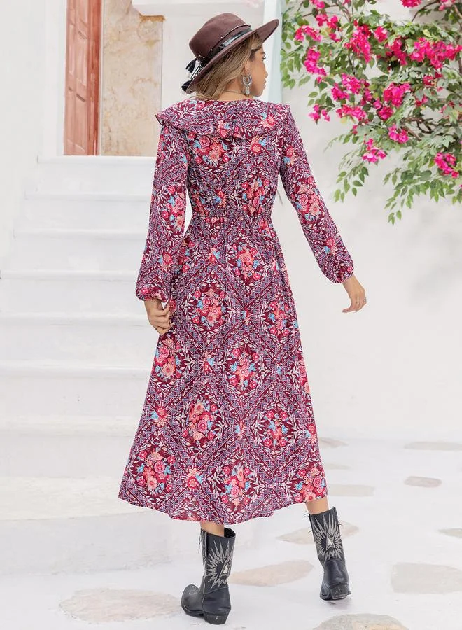Take Two Take Two Floral Print A-Line Midi Dress with Front Split