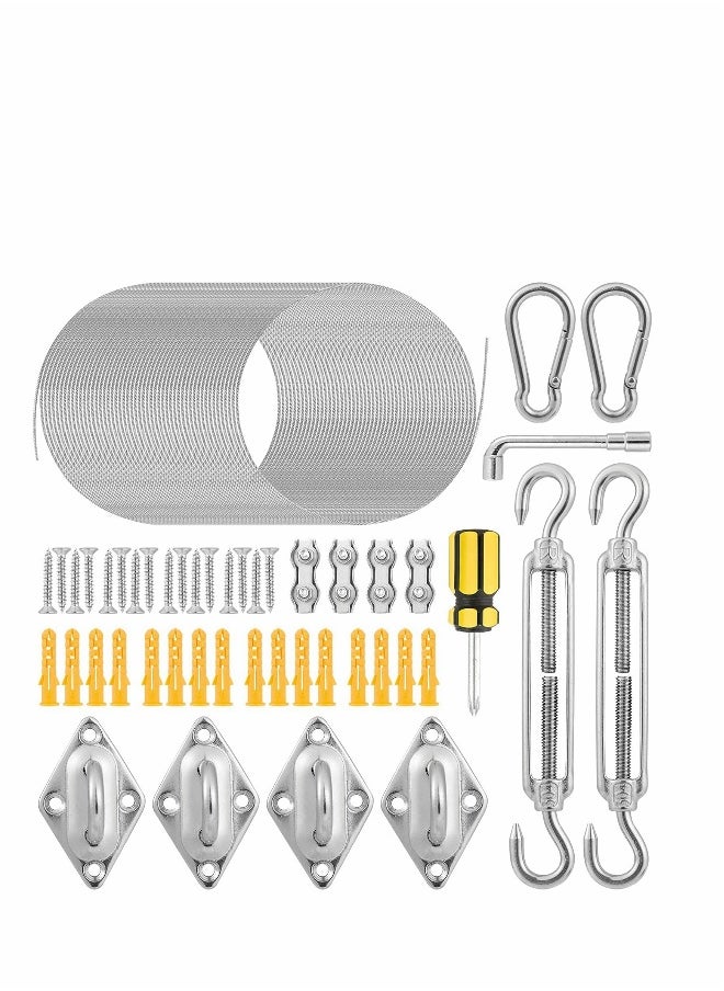 Generic 47pcs Triangle & Rectangle Shade Sail Hardware Kit 6 Inches 304 Marine Stainless Steel Sun Shade Sail Installation Hardware Kit with 50ft Wire Rope for Sun Shade Sail in Outdoor Patio Lawn Garden  - Image 1