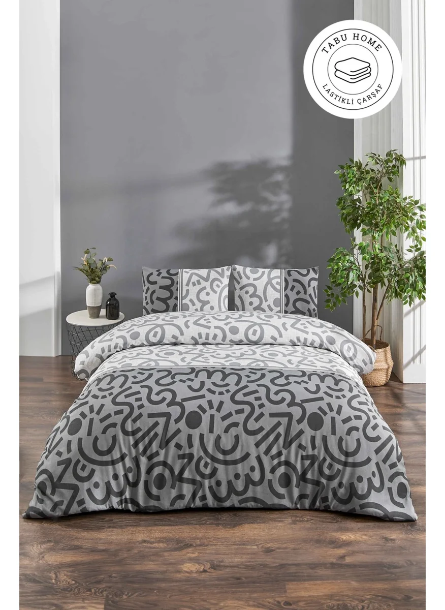 Tabu Home Doodle Single Duvet Cover Set with Black Elastic Sheets
