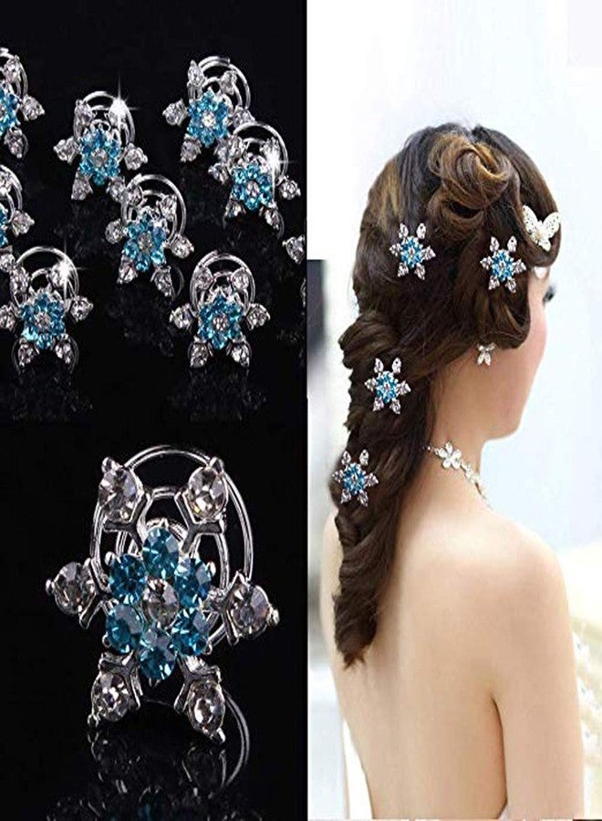 canjoyn 20 Pcs Snowflake Spin Hair Pins Swirl Hair Twists Coils Hair Clips Wedding Bridal Gem Rhinestone Metal Spiral Twist Bun Hair Pins Hair Accessories Jewel Hair Pin (Blue) - Image 1