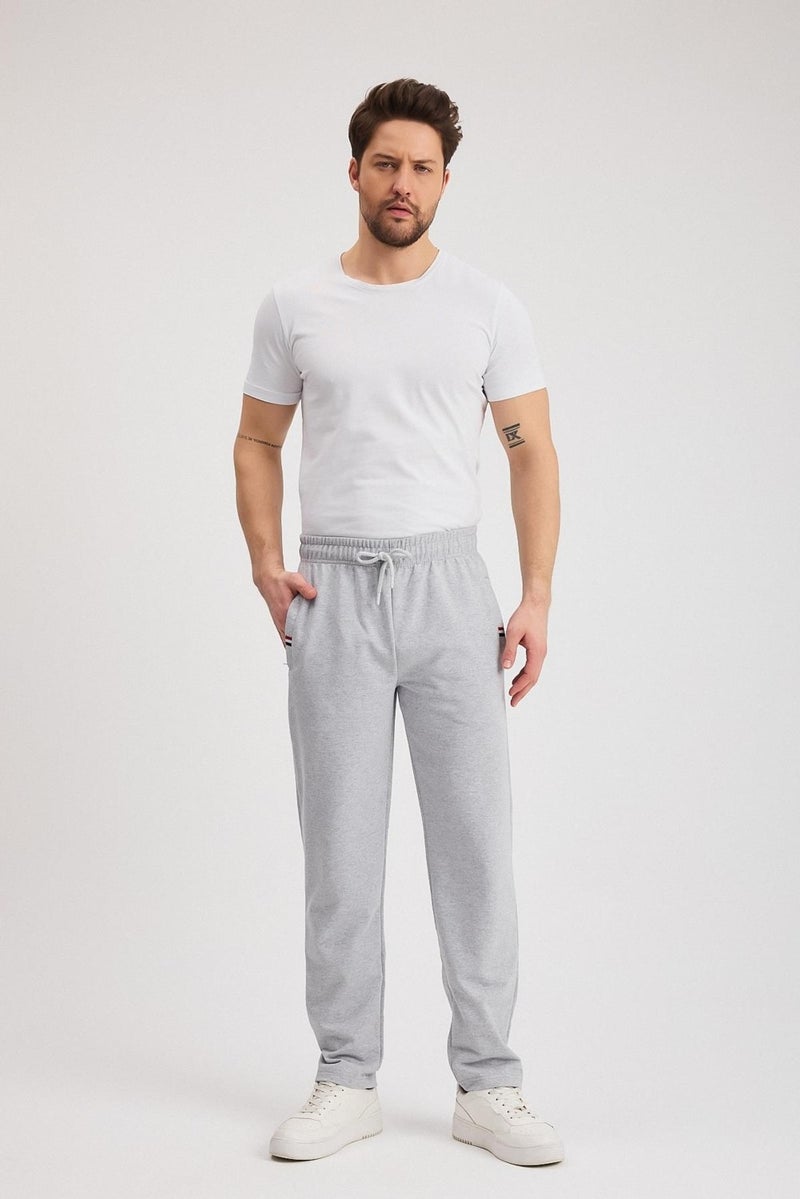 mmetalic Gray Men's Zippered Pocket Embroidery Detailed Straight Leg Relaxed Cut Casual Sweatpants  - Image 4