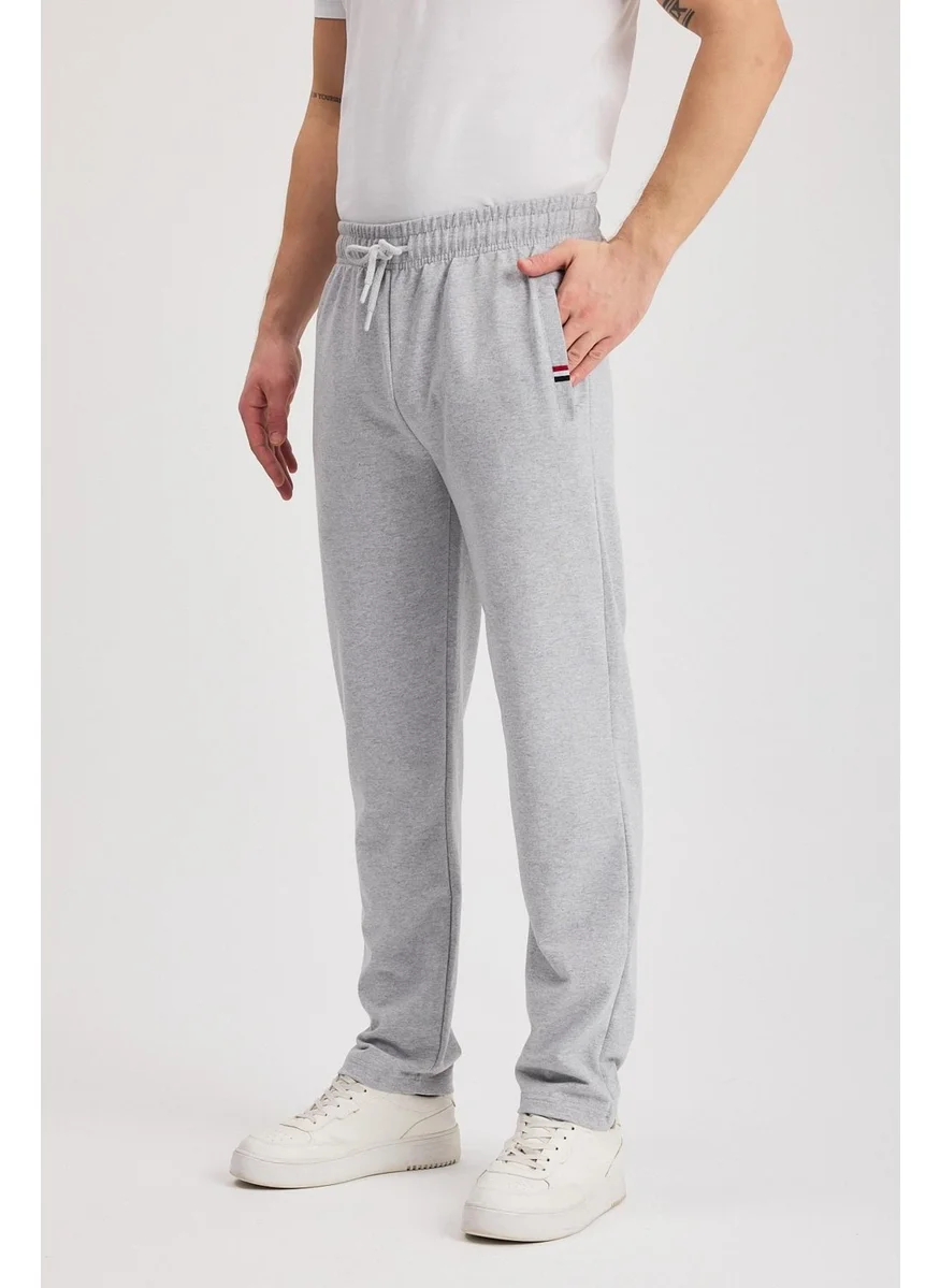 ميتاليك Gray Men's Zippered Pocket Embroidery Detailed Straight Leg Relaxed Cut Casual Sweatpants