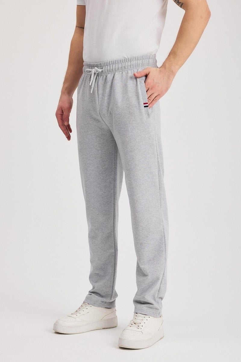 mmetalic Gray Men's Zippered Pocket Embroidery Detailed Straight Leg Relaxed Cut Casual Sweatpants  - Image 2